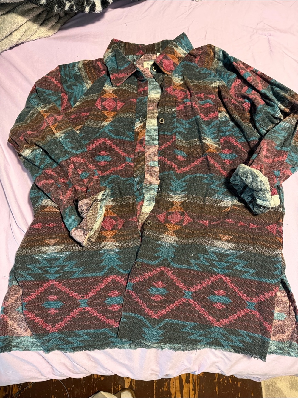 BKE Women's Aztec Button-Down Shirt - Teal, Pink, Brown